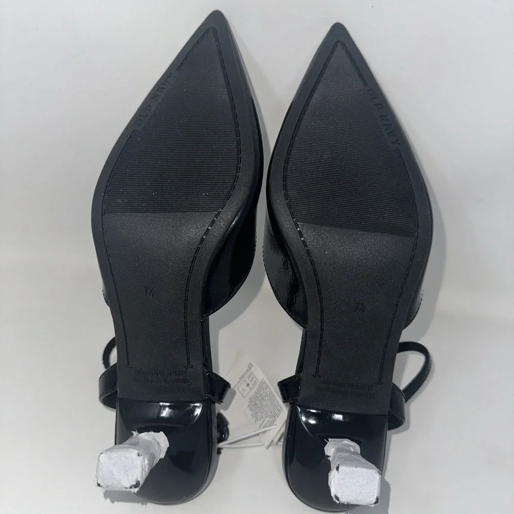 New Black‎ Patent Leather Pointed Ankle Strap Kitten Heels Pumps Size 7 1/2